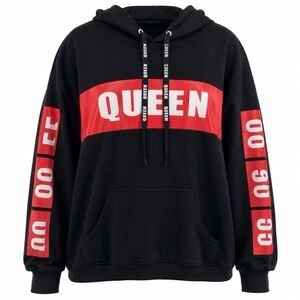 Louise Paris Womens 3X Queen Hoodie Black Red Graphic Pullover Plus Size